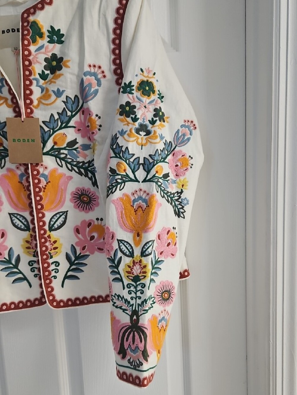 Boden Cream  Jacket with Multicolor Floral Embroidery - Picture 3 of 12